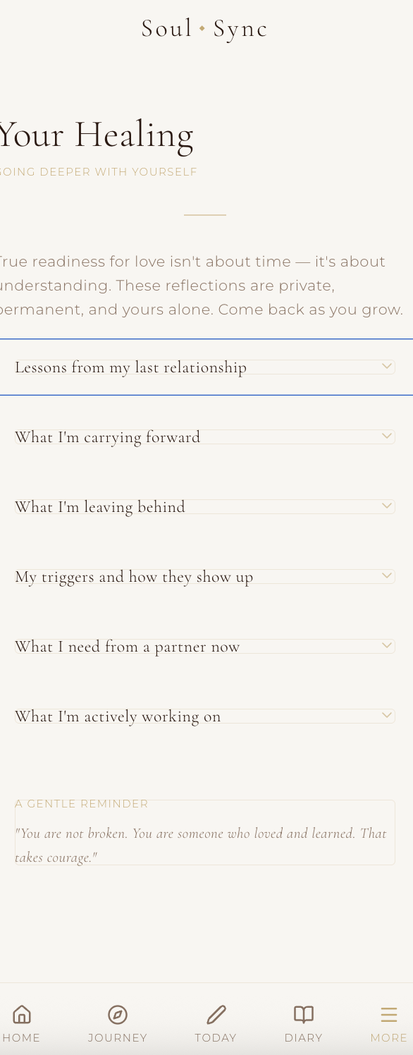Your Healing journal section